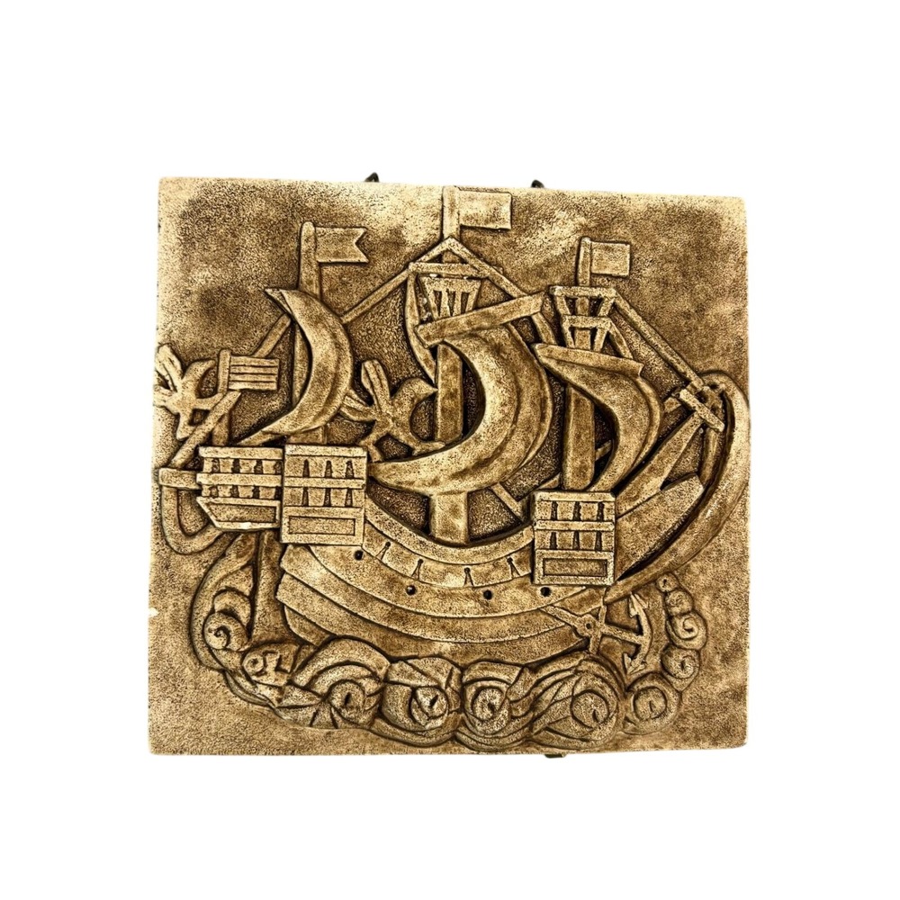 Vintage Saul Wallin Lisbon Portugal Hand Made Ceramic Tile Art Ship
